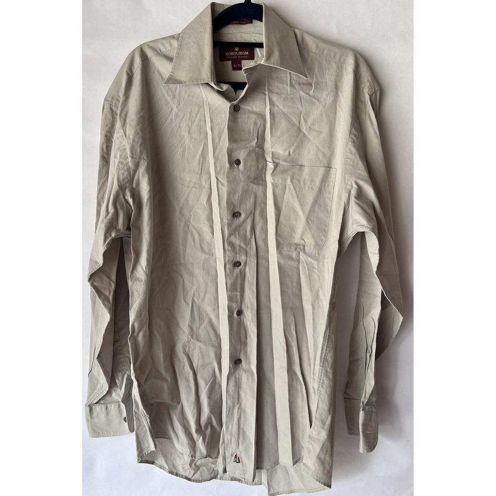 NORDSTROM BEIGE 14.5-33 LONG SLEEVE TAUPE SHIRT FOR MEN